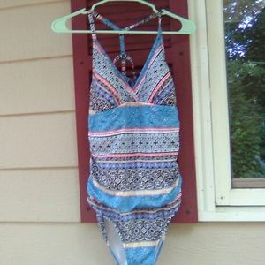 Cute Patterned One Piece Bathing Suit Size 14